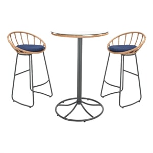 Safavieh Lersa 3Pc Rattan and Steel Lounger Set in Natural / Navy