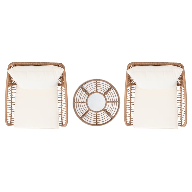 Safavieh Warlen 3Pc Rattan and Steel Lounger Set in Natural / Beige
