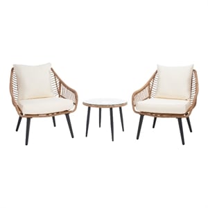 Safavieh Warlen 3Pc Rattan and Steel Lounger Set in Natural / Beige