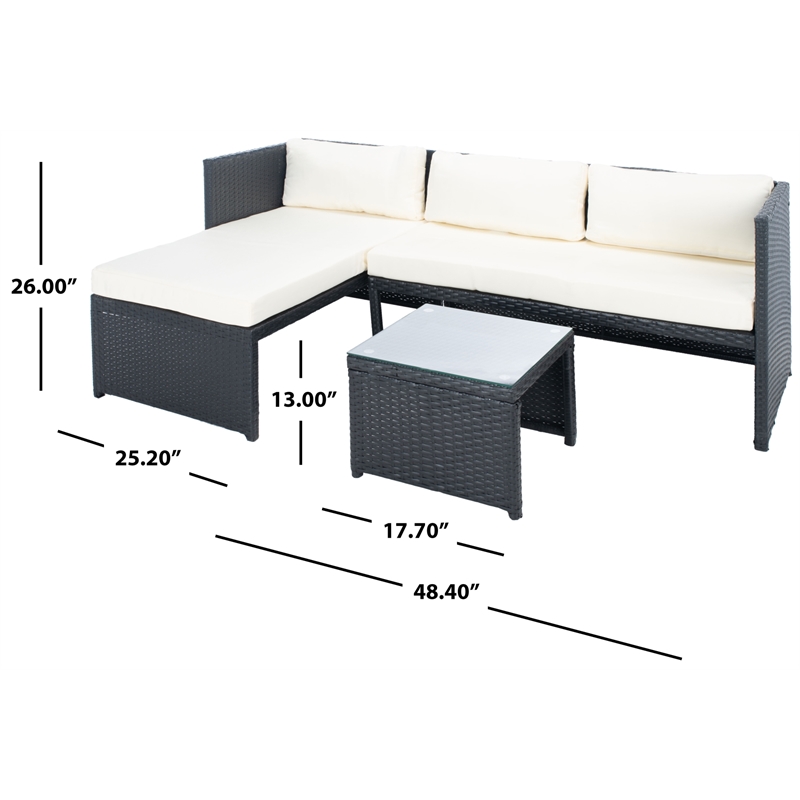 Safavieh Bronson 3 Pc Rattan and Steel Sofa Set in Black / Beige