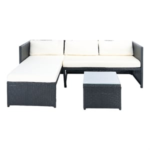 Safavieh Bronson 3 Pc Rattan and Steel Sofa Set in Black / Beige