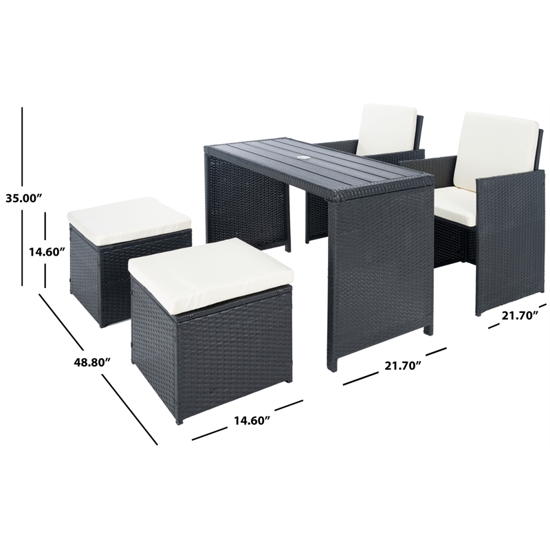 Safavieh Dranda 5 Pc Rattan and Steel Dining Set in Black / Beige