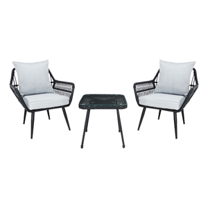 Safavieh Londyn 3Pc Wicker Lounge Set in Black / Gray