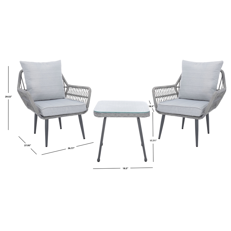 Safavieh Londyn 3Pc Wicker Lounge Set in Gray
