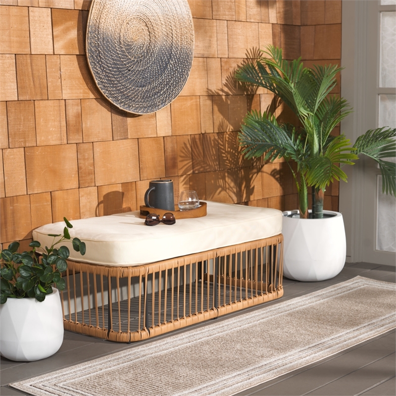 Safavieh Bola Steel and Rattan Bench in Natural / Beige