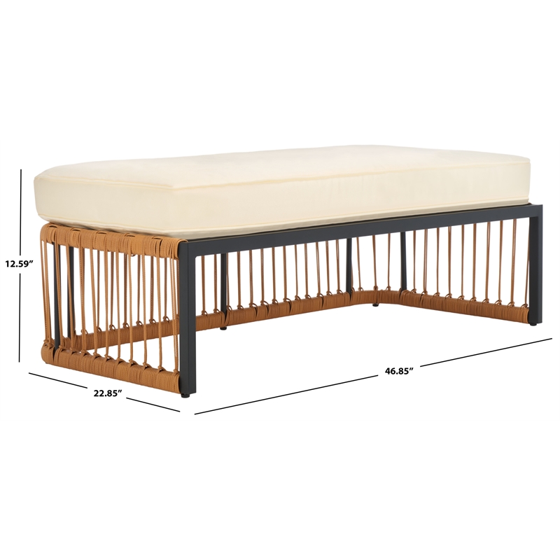 Safavieh Bola Steel and Rattan Bench in Natural / Beige