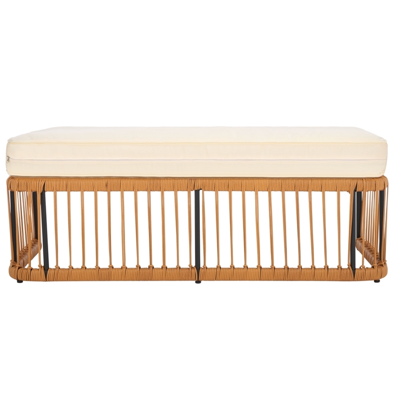 Safavieh Bola Steel and Rattan Bench in Natural / Beige