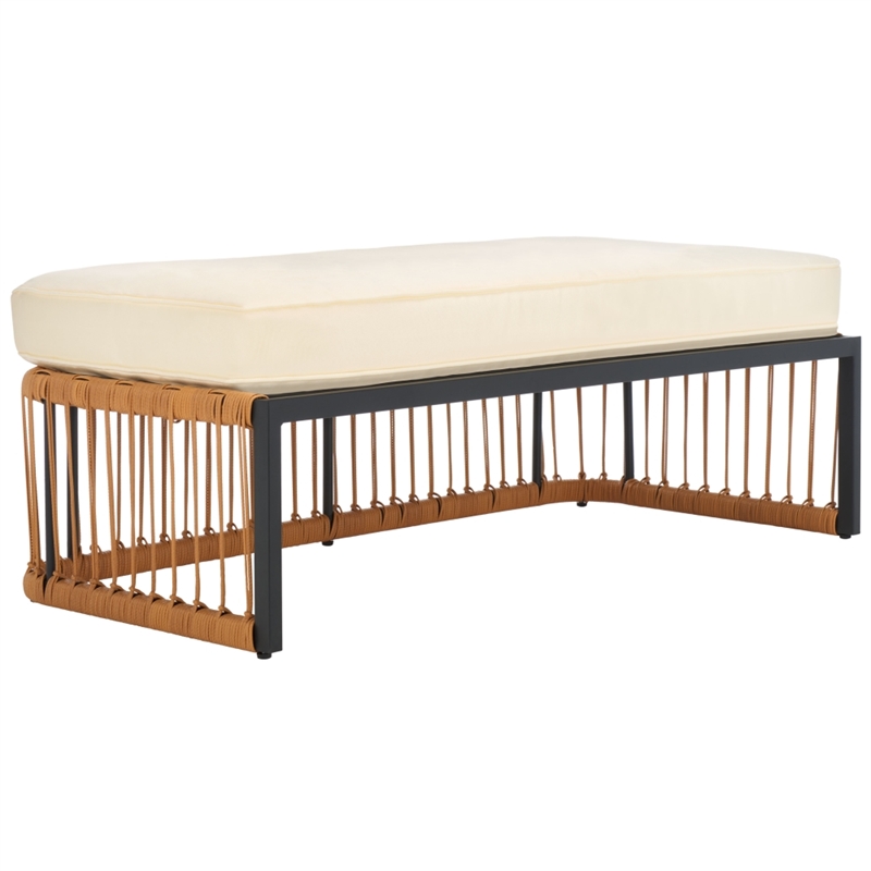 Safavieh Bola Steel and Rattan Bench in Natural / Beige