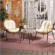 Safavieh Mott 3 Pc Steel and Rattan Living Set in Natural / Beige