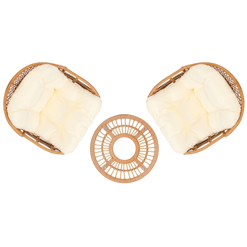 Safavieh Mott 3 Pc Steel and Rattan Living Set in Natural / Beige