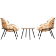 Safavieh Mott 3 Pc Steel and Rattan Living Set in Natural / Beige