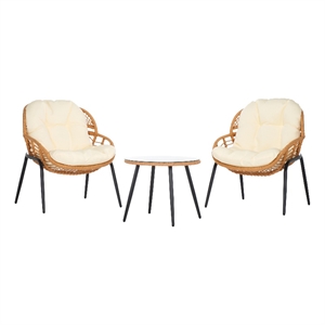 Safavieh Mott 3 Pc Steel and Rattan Living Set in Natural / Beige