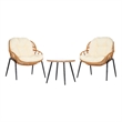 Safavieh Mott 3 Pc Steel and Rattan Living Set in Natural / Beige