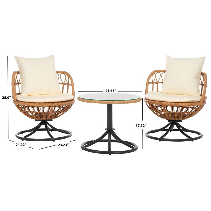 Safavieh Colby 3 Pc Steel and Rattan Living Set in Natural / Beige