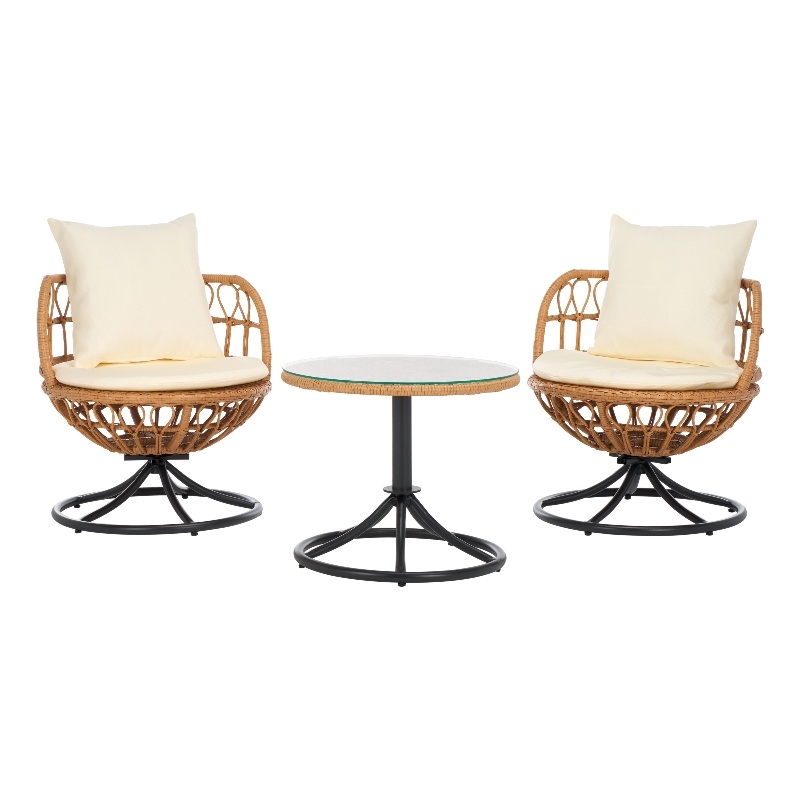Safavieh Colby 3 Pc Steel and Rattan Living Set in Natural / Beige
