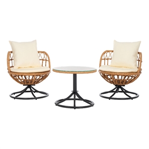 Safavieh Colby 3 Pc Steel and Rattan Living Set in Natural / Beige