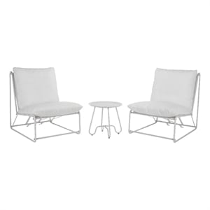 Safavieh Archie 3 Pc Steel and Fabric Living Set in White / Beige