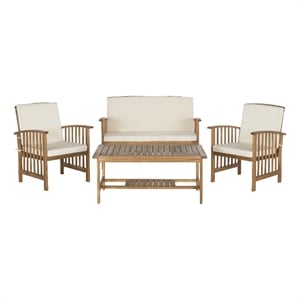 Safavieh Outerbanks 4Pc Wood Outdoor Set in Natural / Beige