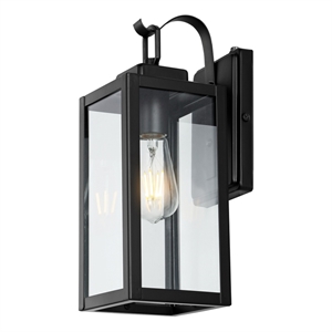 Safavieh Clemens 6.65 &quot Iron and Glass Outdoor Wall Sconce Set of 2 in Black
