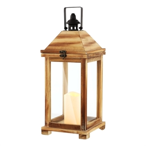 Safavieh Elida 18.25 &quot Wood and Glass Outdoor Lantern  in Light Brown