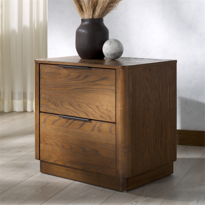 Safavieh Gabrietta 2 Drawer Wood Nightstand in Oak / Black