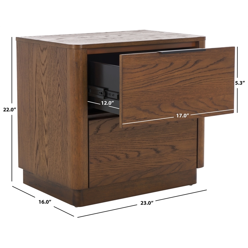 Safavieh Gabrietta 2 Drawer Wood Nightstand in Oak / Black