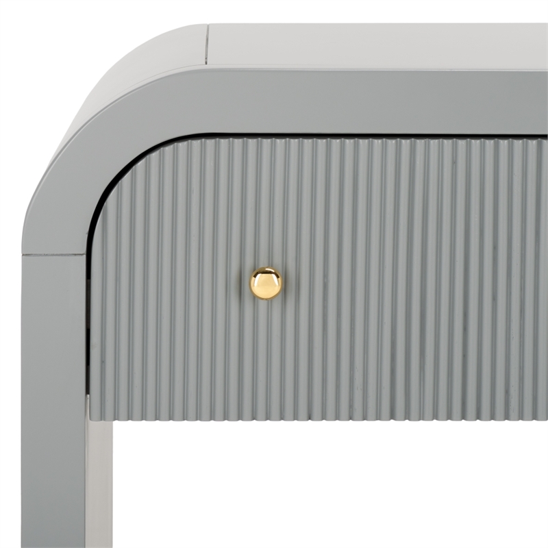 Safavieh Liabella 1 Drawer Wood Curved Nightstand in Light Gray / Gold