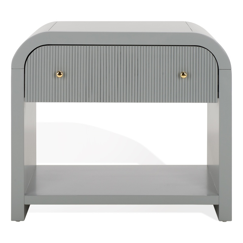 Safavieh Liabella 1 Drawer Wood Curved Nightstand in Light Gray / Gold