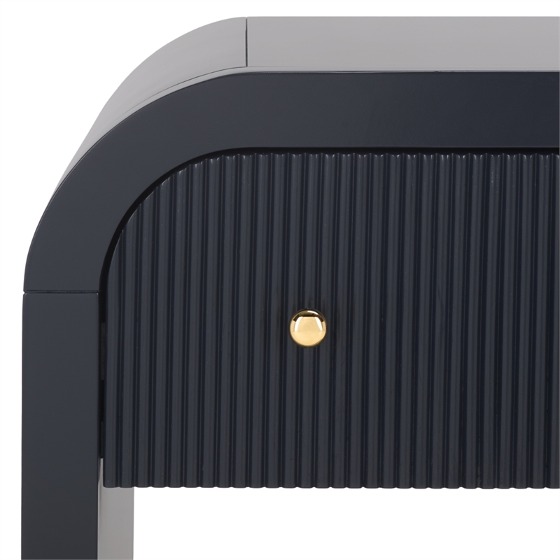 Safavieh Liabella 1 Drawer Wood Curved Nightstand in Navy / Gold