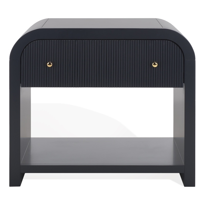 Safavieh Liabella 1 Drawer Wood Curved Nightstand in Navy / Gold