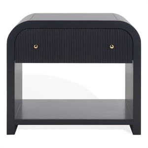 Safavieh Liabella 1 Drawer Wood Curved Nightstand in Navy / Gold