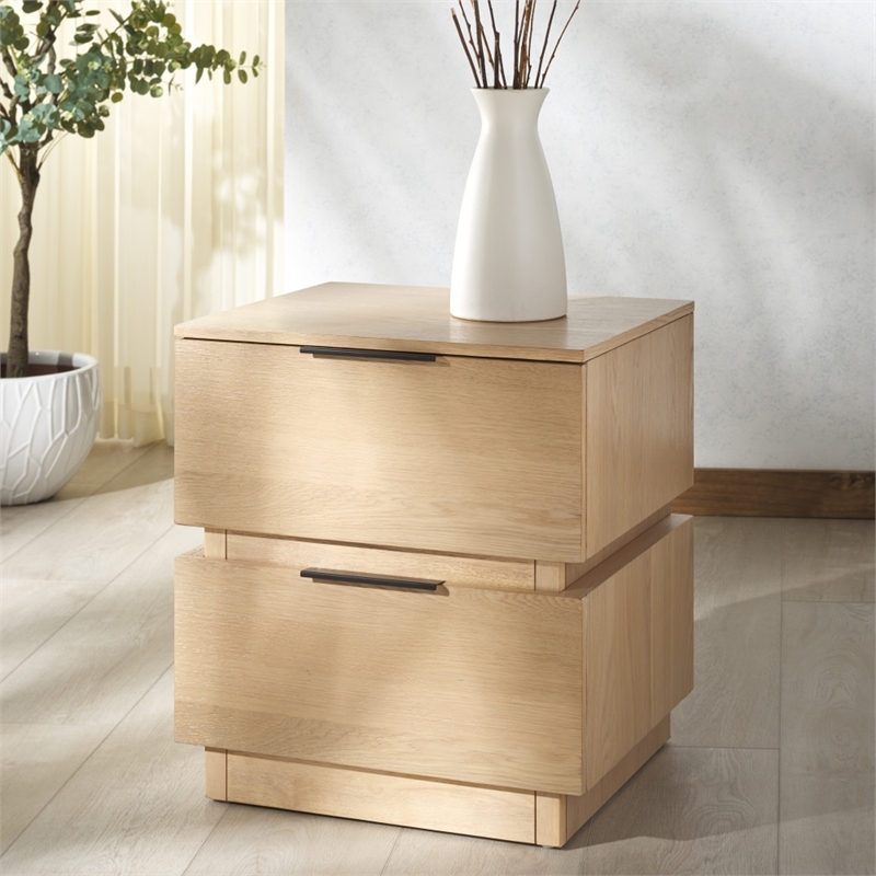 Safavieh Titus 2 Drawer Wood and Metal Stacked Nightstand in Oak