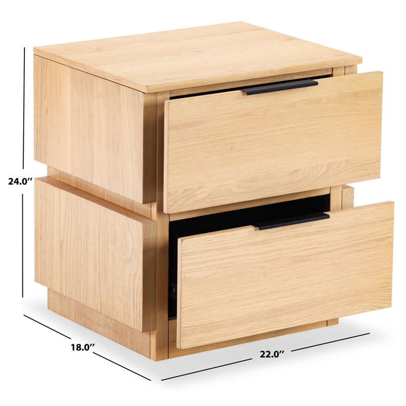 Safavieh Titus 2 Drawer Wood and Metal Stacked Nightstand in Oak