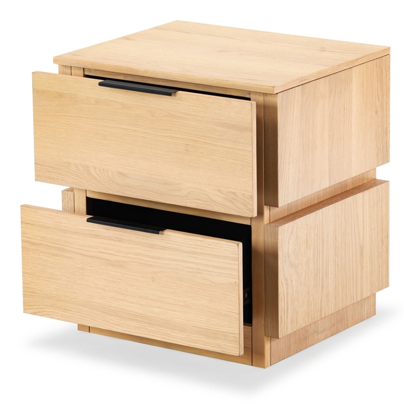 Safavieh Titus 2 Drawer Wood and Metal Stacked Nightstand in Oak