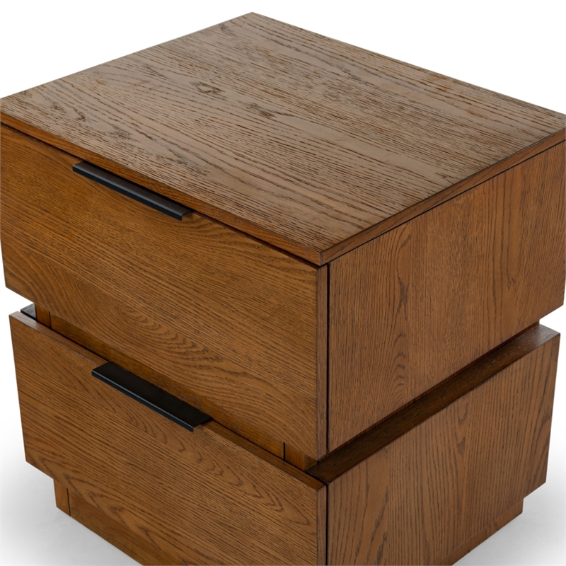 Safavieh Titus 2 Drawer Wood and Metal Stacked Nightstand  in Oak