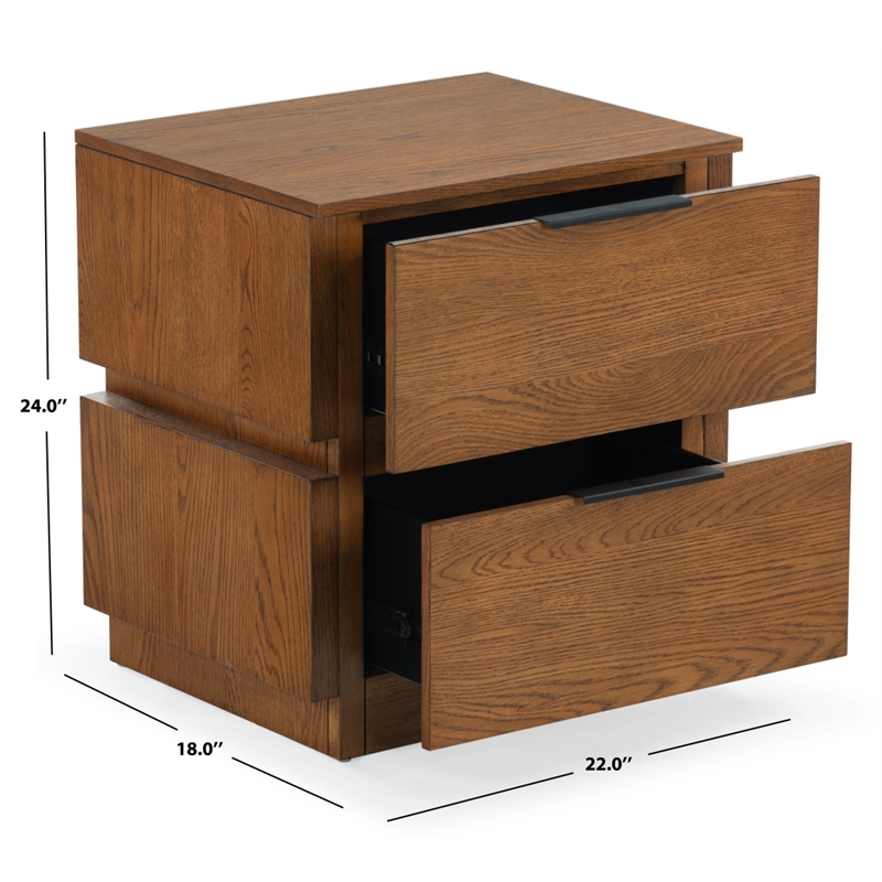 Safavieh Titus 2 Drawer Wood and Metal Stacked Nightstand  in Oak