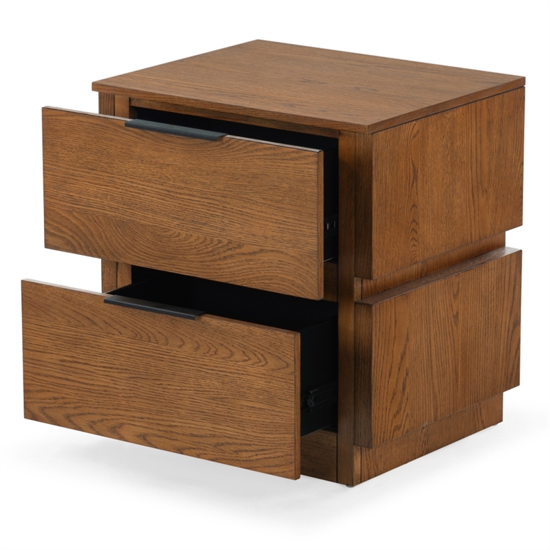 Safavieh Titus 2 Drawer Wood and Metal Stacked Nightstand  in Oak