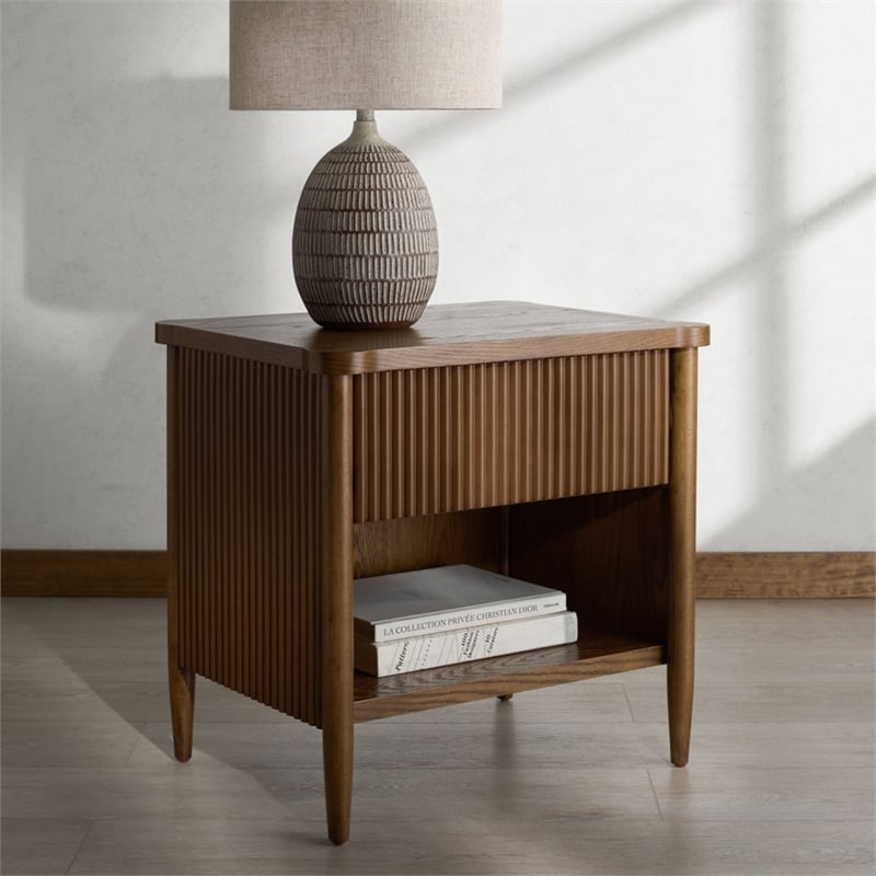 Safavieh Shelbie 1 Drawer Reeded Wood Nightstand in Oak