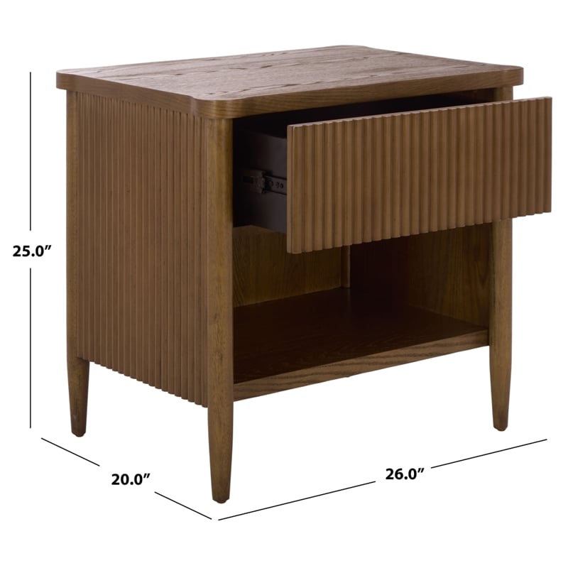 Safavieh Shelbie 1 Drawer Reeded Wood Nightstand in Oak
