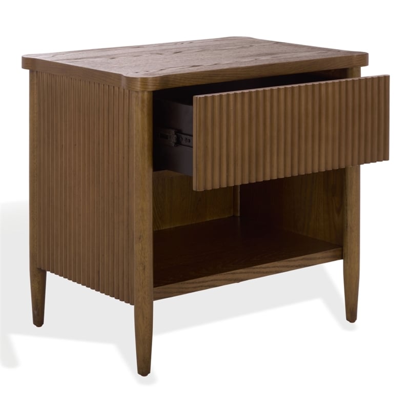 Safavieh Shelbie 1 Drawer Reeded Wood Nightstand in Oak