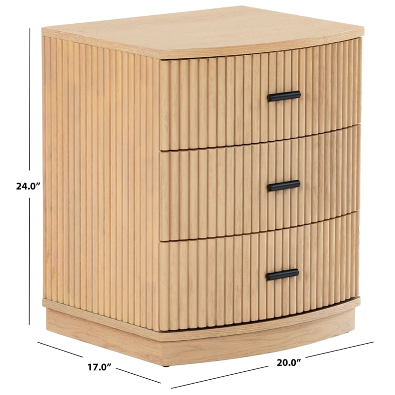 Safavieh Shelbie 3 Drawer Reeded Wood Nightstand in Oak / Black