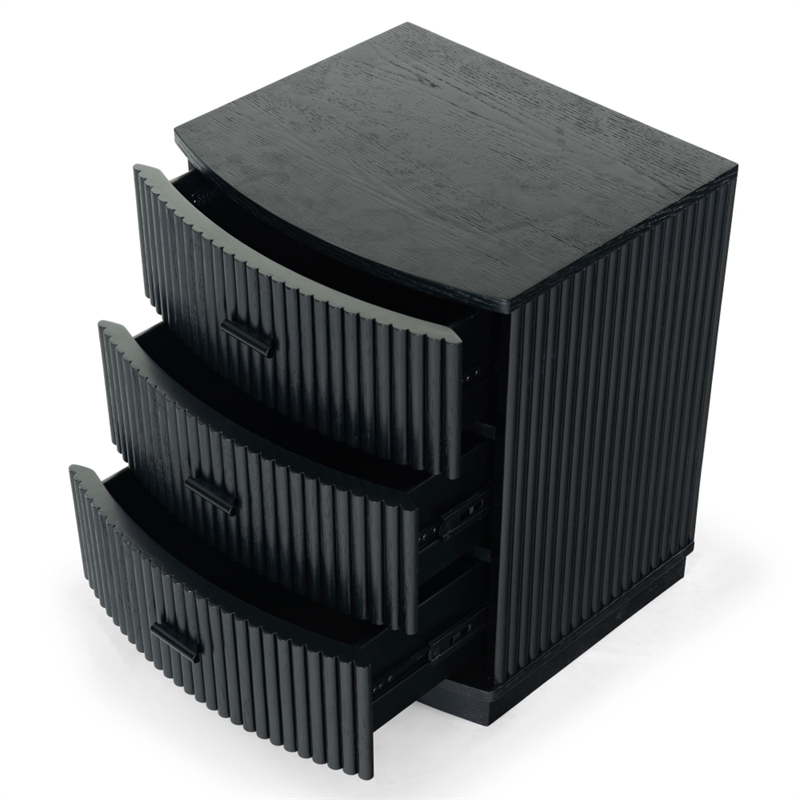 Safavieh Shelbie 3 Drawer Reeded Wood Nightstand in Black / Black