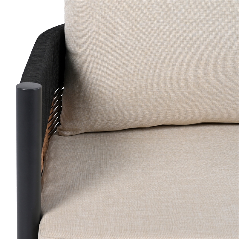Safavieh Harrison 3 Seater Fabric and Steel Sofa in Black / Taupe