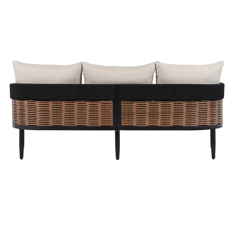 Safavieh Harrison 3 Seater Fabric and Steel Sofa in Black / Taupe