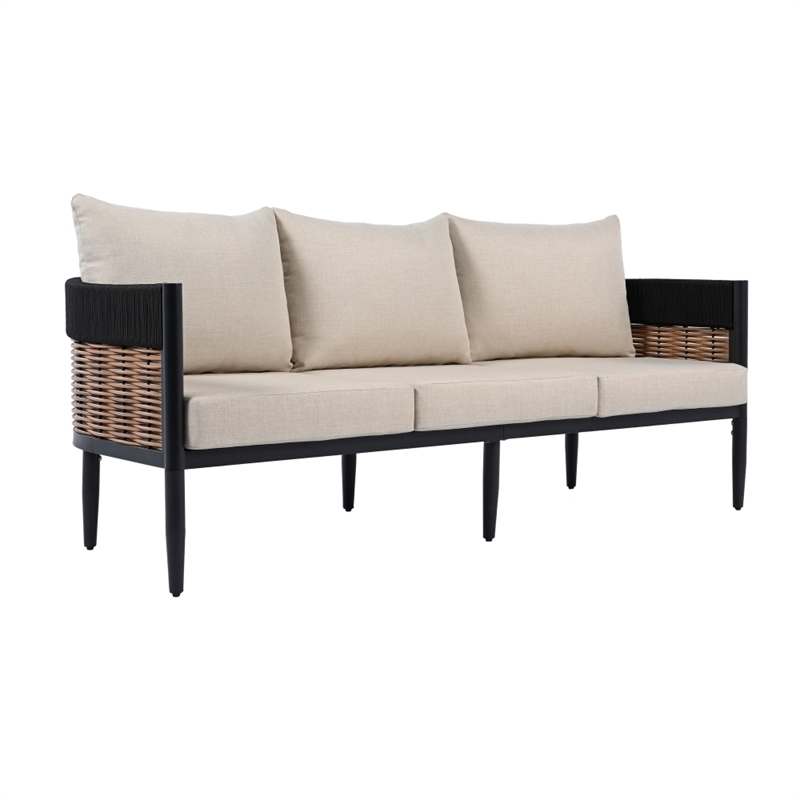 Safavieh Harrison 3 Seater Fabric and Steel Sofa in Black / Taupe