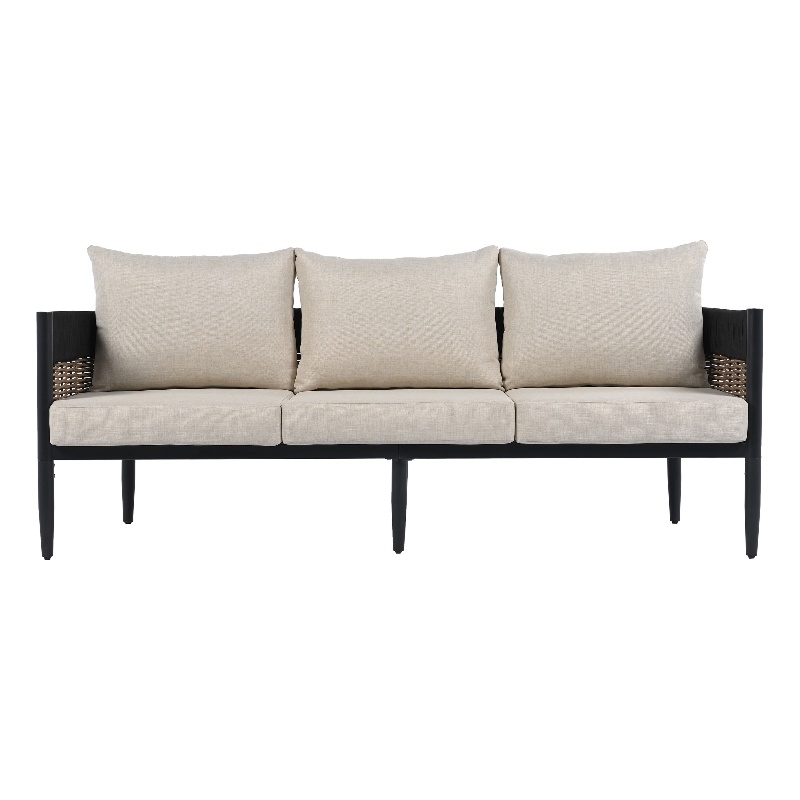 Safavieh Harrison 3 Seater Fabric and Steel Sofa in Black / Taupe