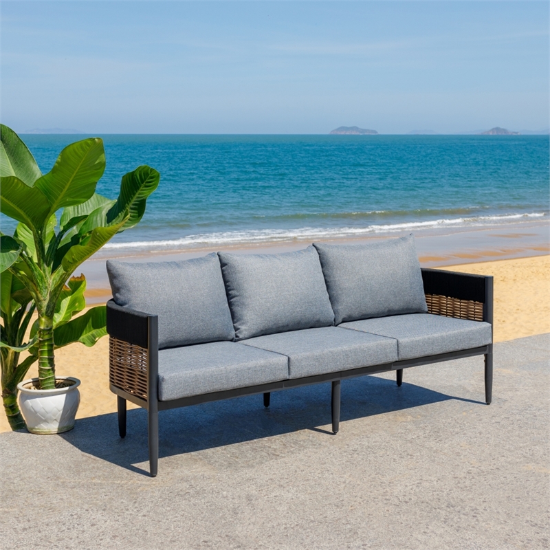 Safavieh Harrison 3 Seater Fabric and Steel Sofa in Black / Gray