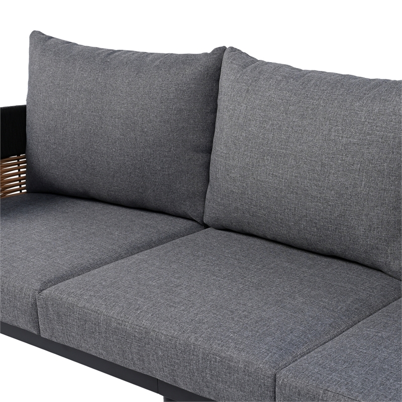 Safavieh Harrison 3 Seater Fabric and Steel Sofa in Black / Gray