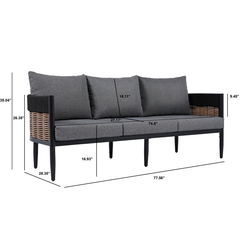 Safavieh Harrison 3 Seater Fabric and Steel Sofa in Black / Gray
