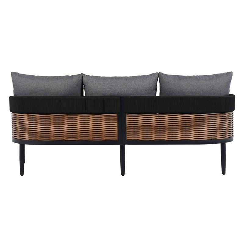 Safavieh Harrison 3 Seater Fabric and Steel Sofa in Black / Gray